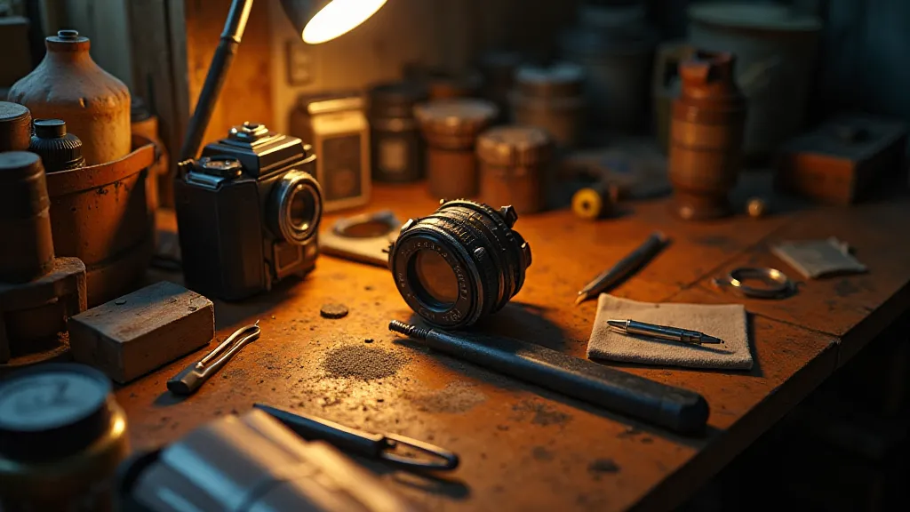 Vintage camera repair scene