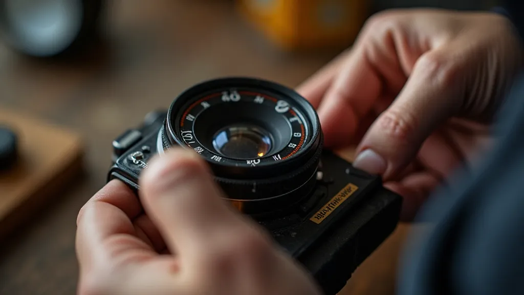 Restorer cleaning a vintage camera lens