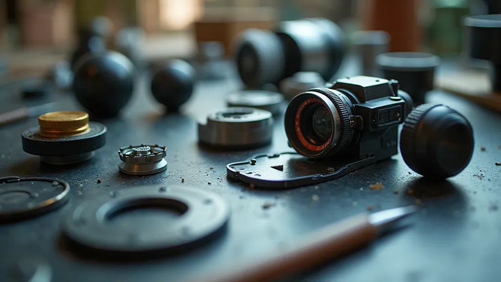 Disassembled vintage camera viewfinder